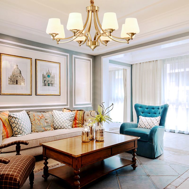 Multi-Head Hanging Light Fixtures Traditional Brass Chandelier Lamp with White Glass Shade