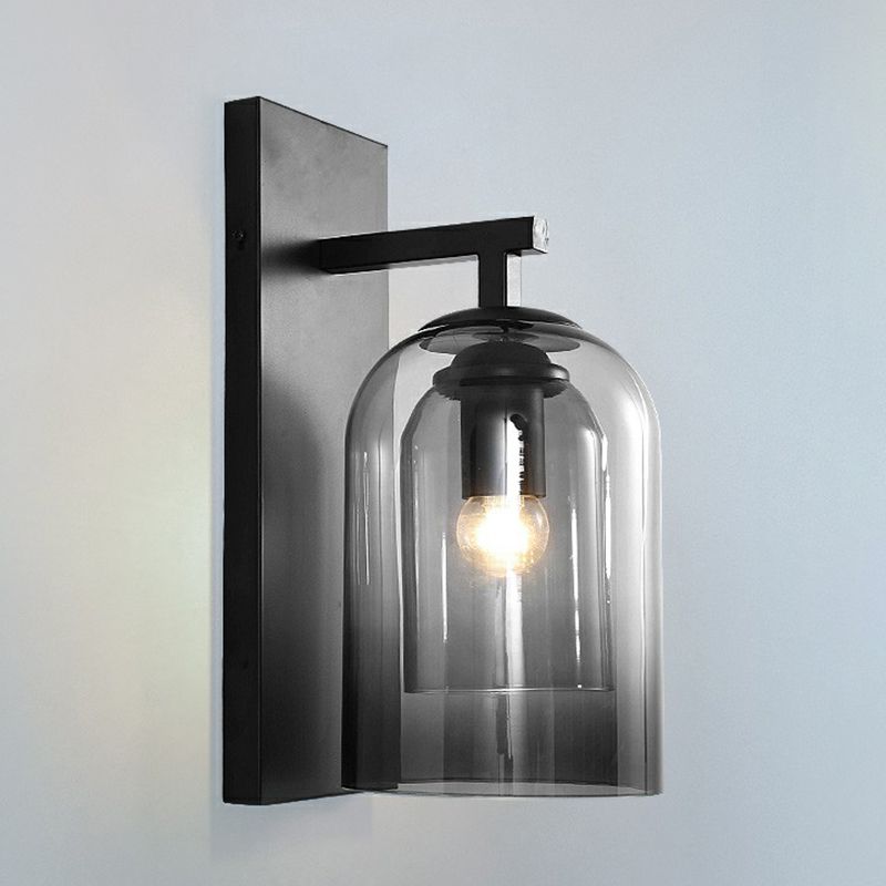 Lámpara de pared nórdica en forma de cloche vidrio 1 cabezal de dormitorio de dormitorio lámpara de luz en negro