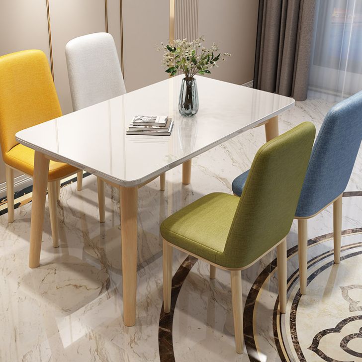 Rubberwood Modern Solid Wood Dining Table 4 Legs Base Table in Wood Color