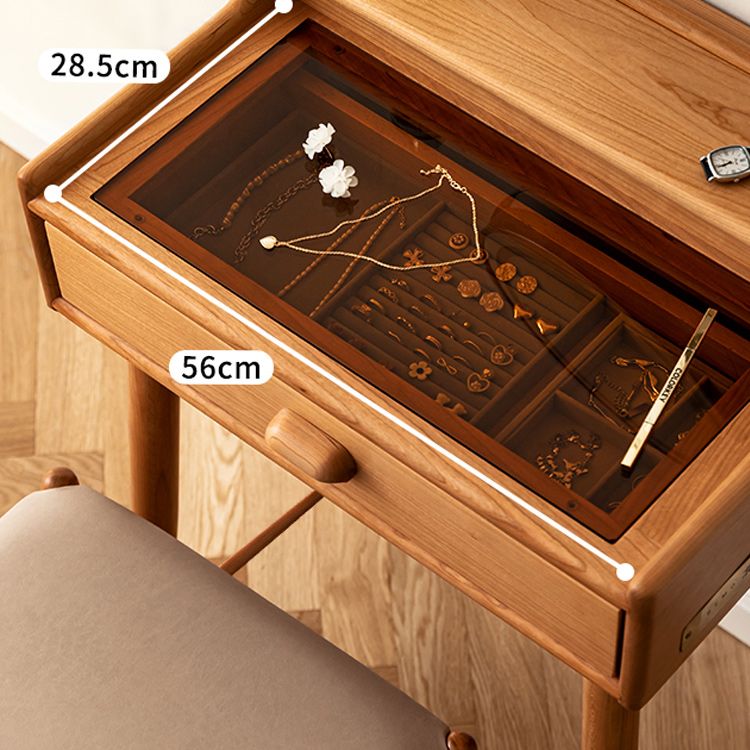Minimalism Solid Wood Makeup Table Vanity Stool with Drawers and Mirror