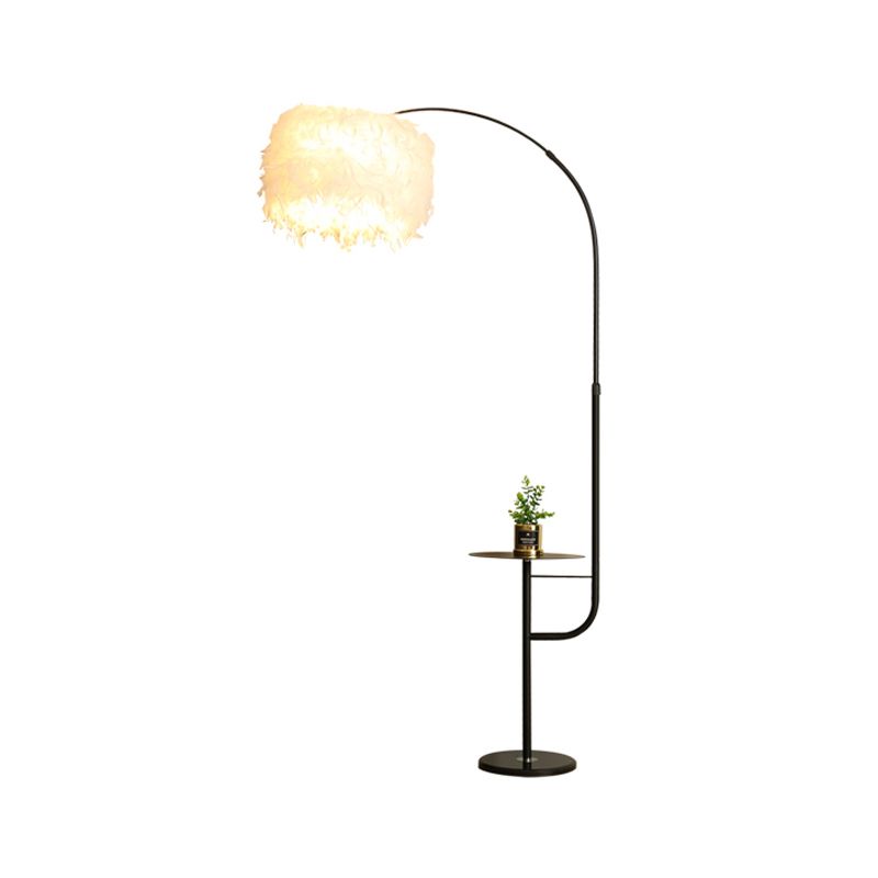 Trommelvormige veer staande lamp Noordse 1-bulb zwart/wit zwanenhals vloerlicht met/zonder lade