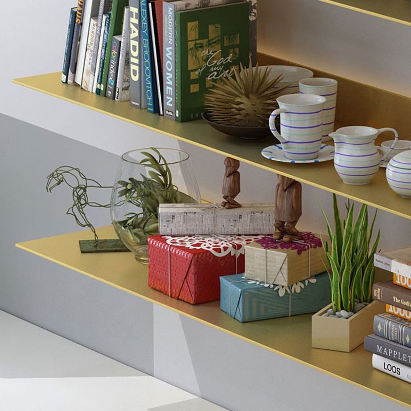 Modern Metal Bookcase 1-tier Wall Mounted Bookshelf in Burnish.