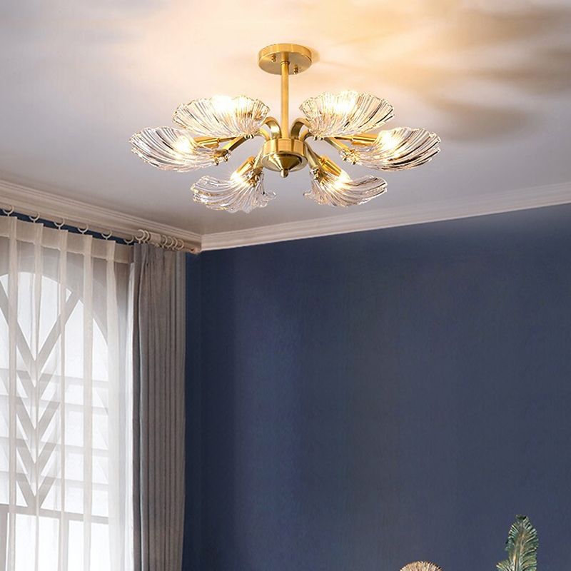 Glass Metal Contemporary Chandelier Gold Pendant Lighting for Living Room