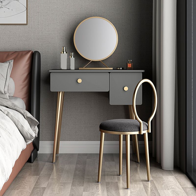 Glam Wooden/Metal Make-up Vanity with Drawer in Grey for Bedroom