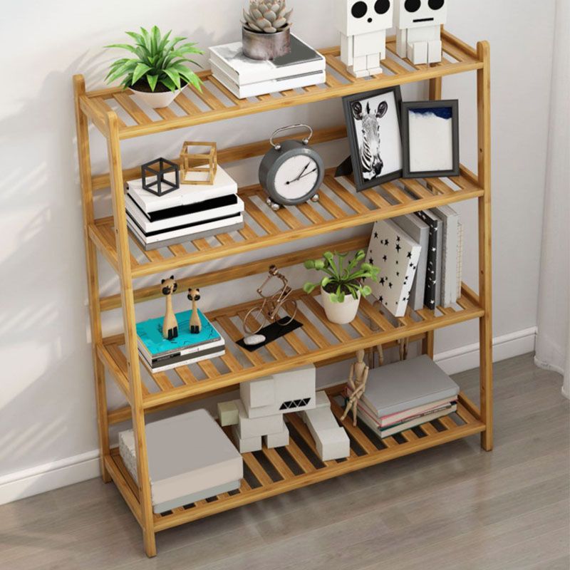 Contemporary Open Back Bamboo Bookshelf Ladder Bookcase with Shelves