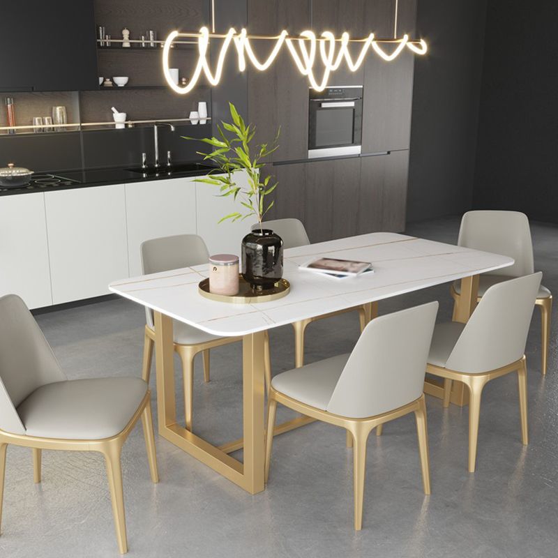 Luxury Sintered Stone Top Dining Table Rectangle Table with Trestle Base