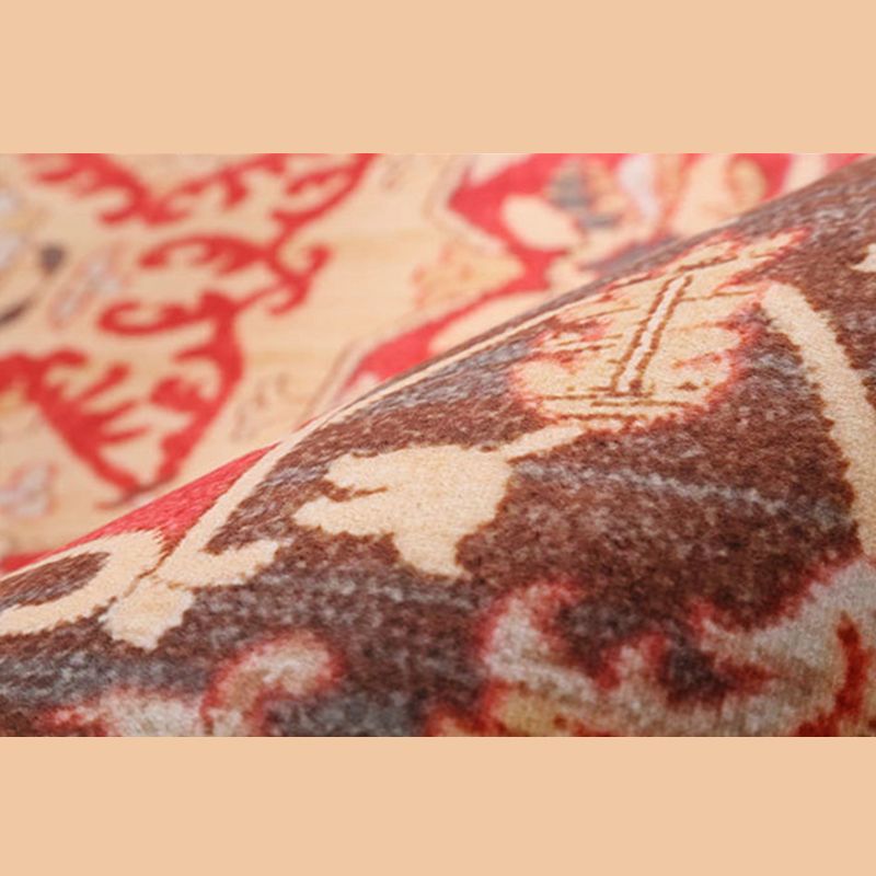 Elegant Red Tone Antique Carpet Polyester Medallion Indoor Rug Stain Resistant Rug for Living Room