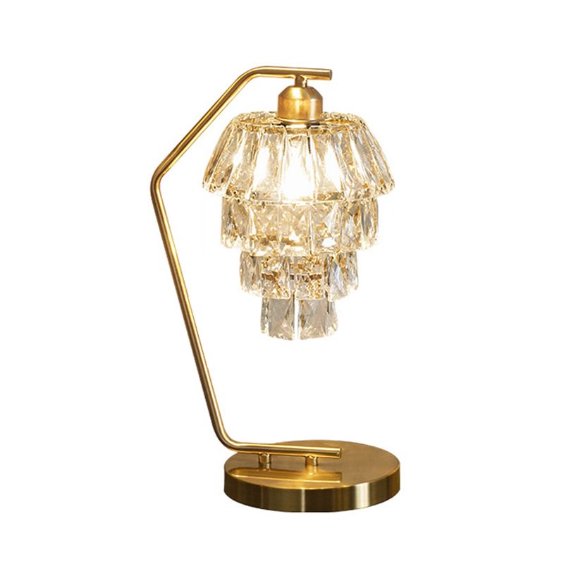 Lampe de nuit en cristal à plusieurs niveaux contemporain 1 clair de nuit en laiton clair avec un bras incliné