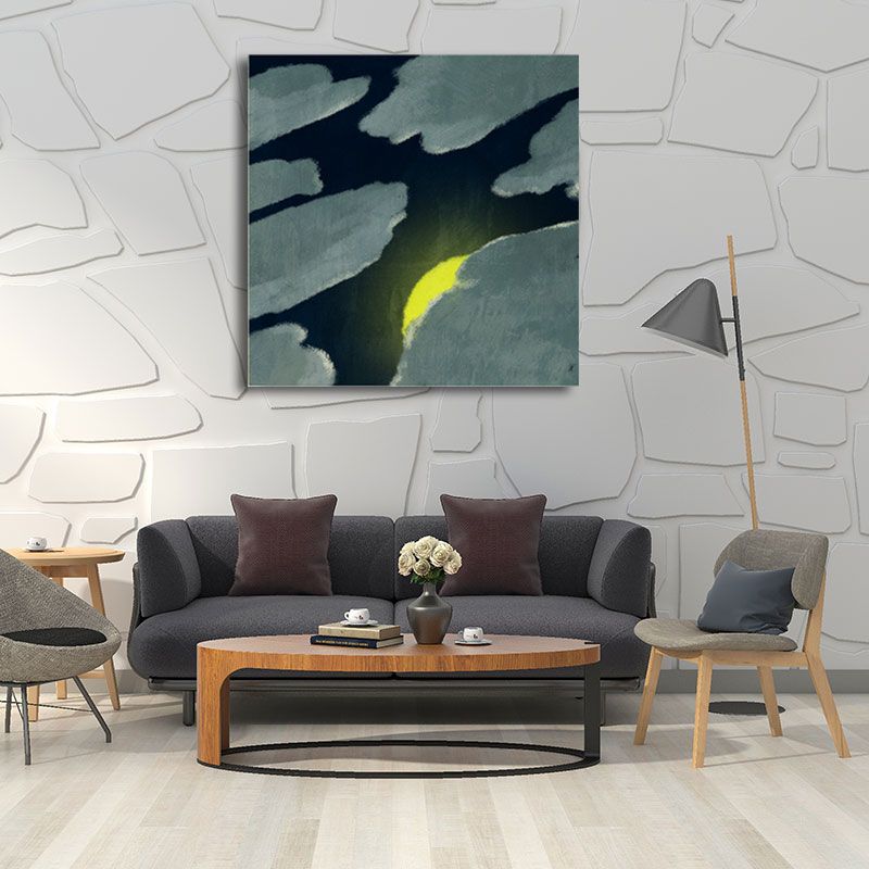 Moon Behind the Cloud Canvas Print Dark Color Childrens Art Painting for Kids Room