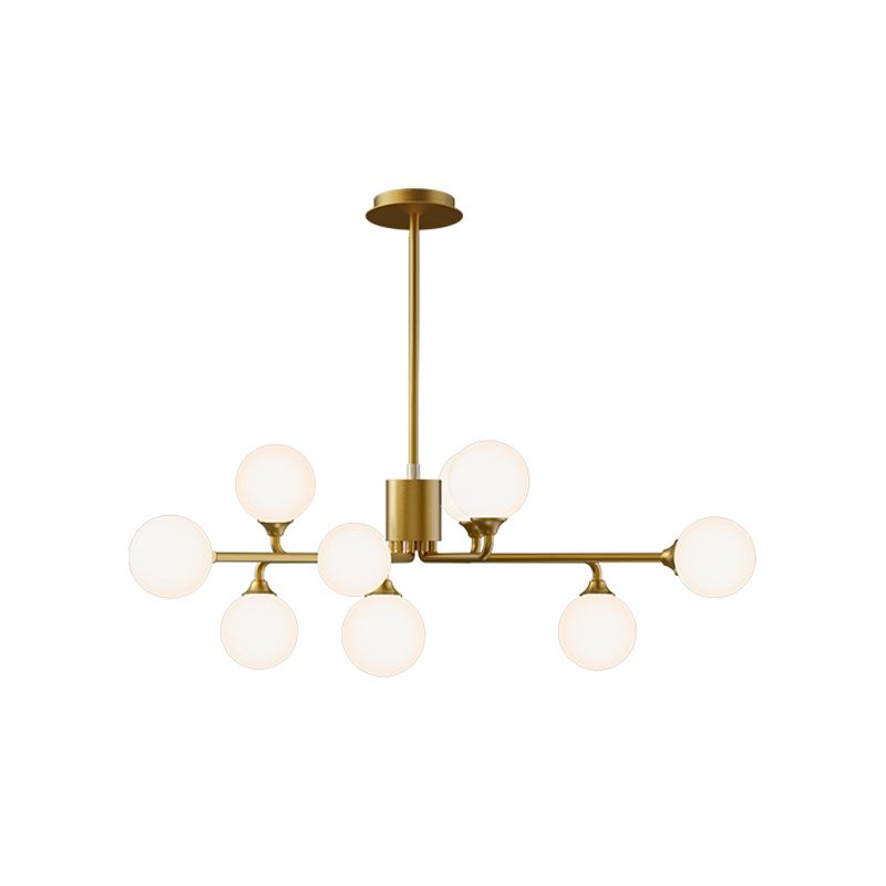 Postmodern Sputnik Island Lighting Metal 6/9/12 Heads Living Room Ceiling Pendant in Gold with Ball White Glass Shade