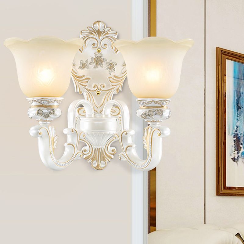 Cream Glass White Wall Sconce Blossom 1/2-Head Cottage Wall Lighting Fixture for Living Room