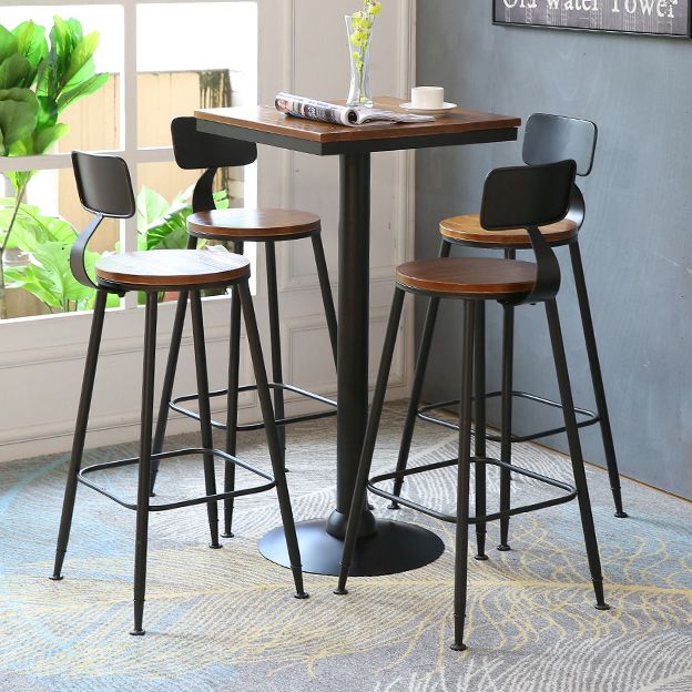 Industrial Brown Bar Dining Table Solid Wood Bistro Table with Metal Base