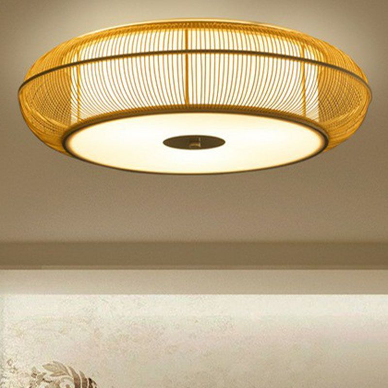 Lampada da soffitto a filo in stile asiatico con 1 lampadina, in bambù intrecciato a mano