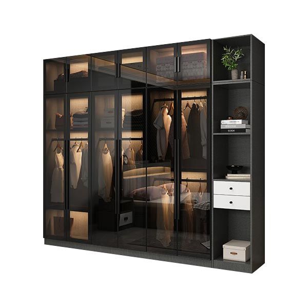 Contemporary Wardrobe Armoire with Shelves Wood and Glass Wardrobe Closet