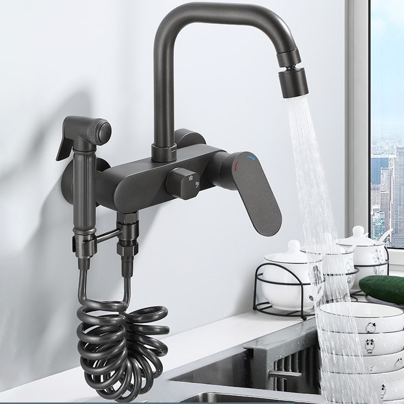 Modern Kitchen Faucet Lever Handle Wall Mounted Sprayer High Arc Faucet
