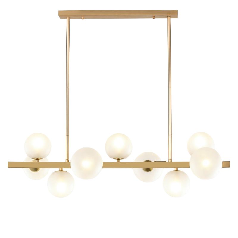 Gold Metal Island Lights Modern Multi-Head Restaurant Hanging Lamps with Globe Glass Shade