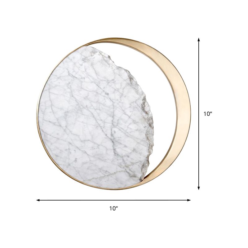 Round Wall Sconce Light Modern Marble and Acrylic White LED Wall Light for Bedroom