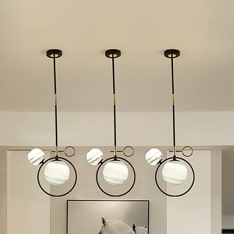 Globe Glass Cluster Colgante contemporáneo 2 luces Black LED Luz colgante de luz para sala de estar