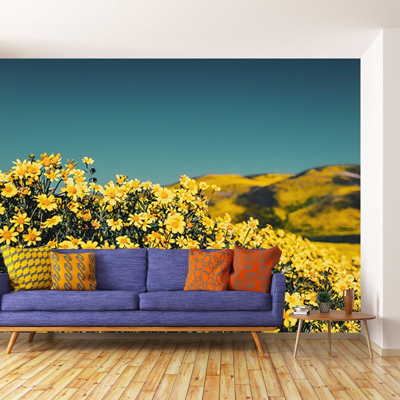 Flower Field Stain Resistant Mural Washable Wallpaper Sitting Room Wall Mural
