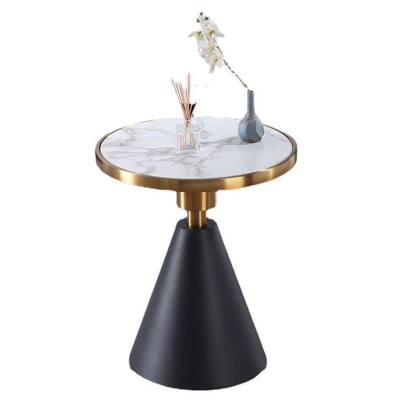Glam Round Faux Marble Top End Table Black/White Sofa Side End Table