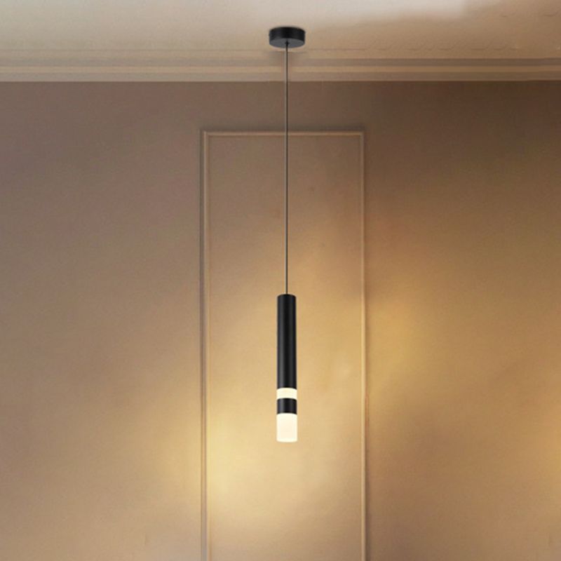 Acrylic Black LED Pendant Light in Modern Style Aluminium Cylindroid Hanging Lamp for Bedroom