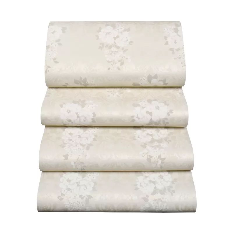 Flower Patterned Wallpaper Rural Non-Woven Wall Decor in White on Beige for Hotel