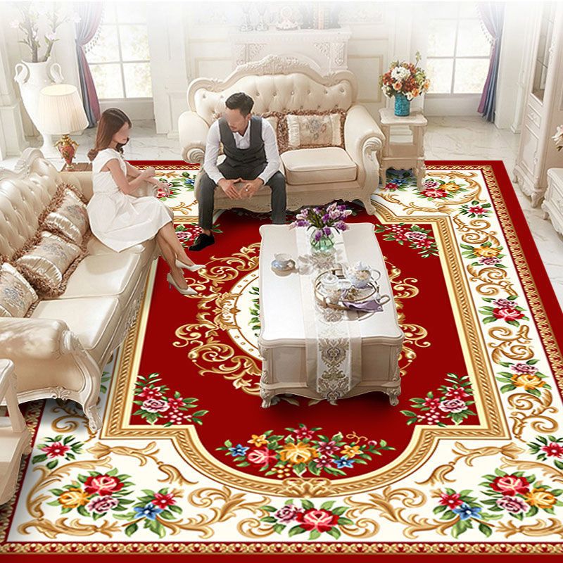 Victorian Floral Pattern Indoor Rug Polyester Carpet Stain Resistant Area Carpet for Home Decoration