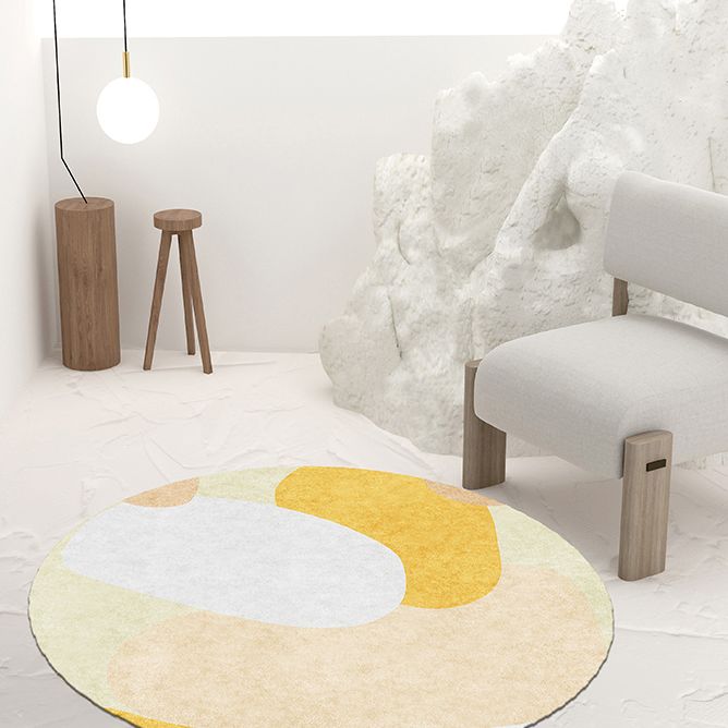 Runder nordischer Teppich mit unregelmäßigem Farbblockmuster, aprikosenfarbener Polyester-Teppich, schmutzabweisender Innenteppich für Heimdekoration