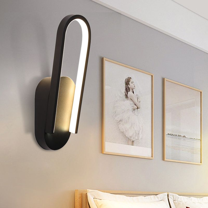 Simple Sconce Light Black/White Semi Oblong LED Wall Sconce with Acrylic Shade, Warm/White Light