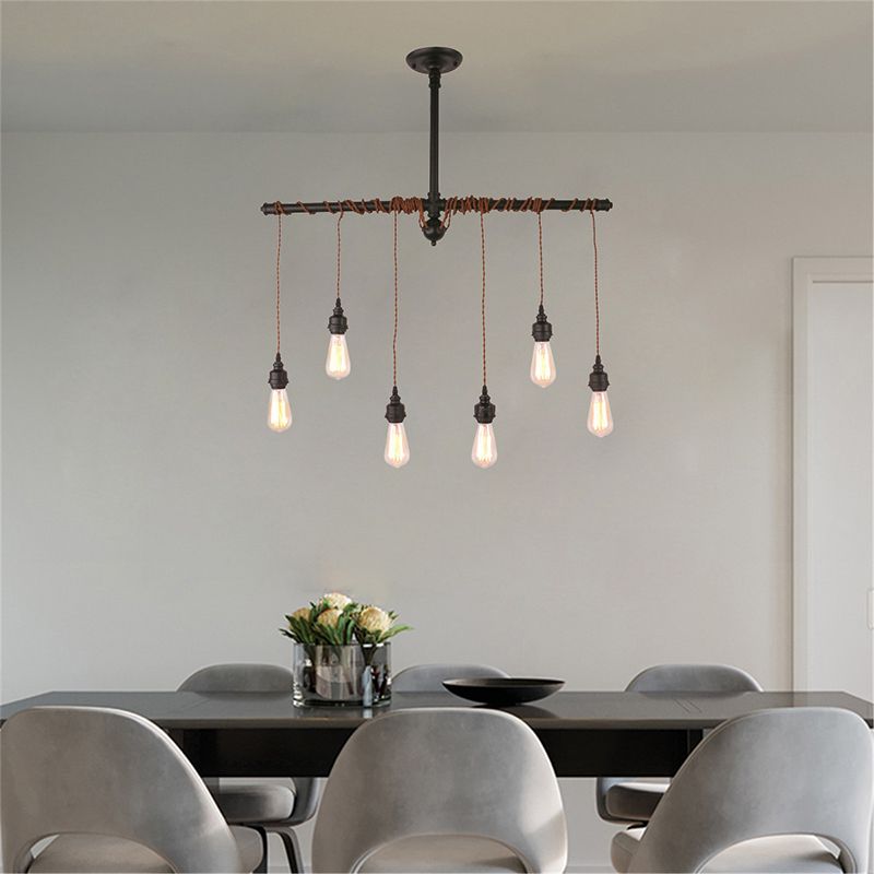 Peas Shape Pendant Light Modern Style Wood 6 Lights Island Lamps for Living Room
