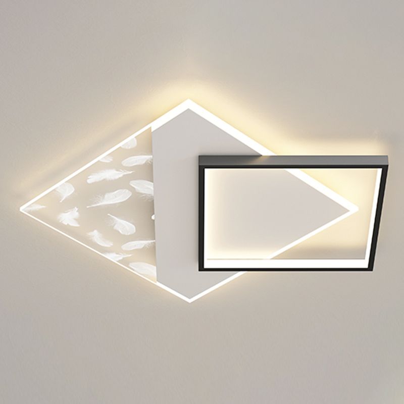 Concise moderne LED Geometric LED Semi-Flush Mount Feather Acrylic Ceiling Light in Black