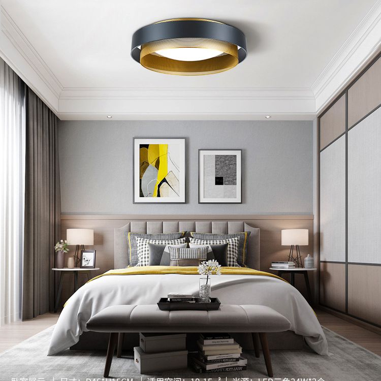 Minimalist Circular LED Flush Mount Metal Bedroom Ceiling Mount Light with Domed Diffuser and Mesh Screen