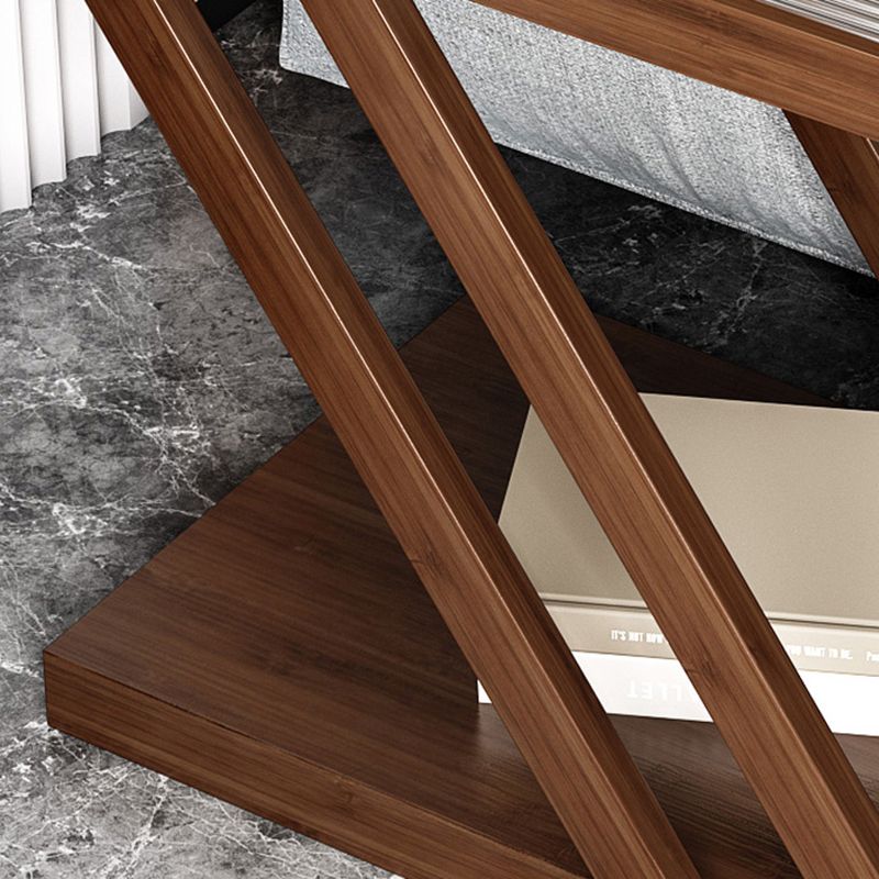 Contemporary Glass Top Wooden Rectangular with Storage Side Table
