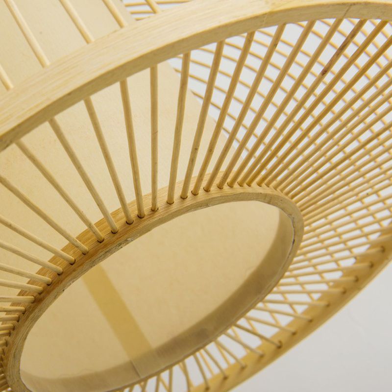 1 Bulb Restaurant Hanging Lighting Minimalist Wood Drop Pendant with Bowl Cage Bamboo Shade