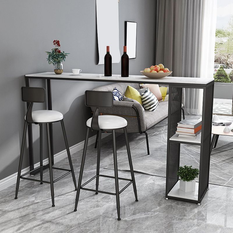 Industrial Style Rectangle Bar Table Faux Marble Double Pedestal Bar Dining Table