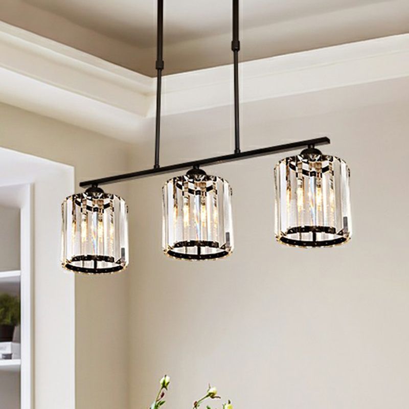 Geometrical Crystal Ceiling Chandelier Minimalist Black Hanging Light Fixture for Restaurant