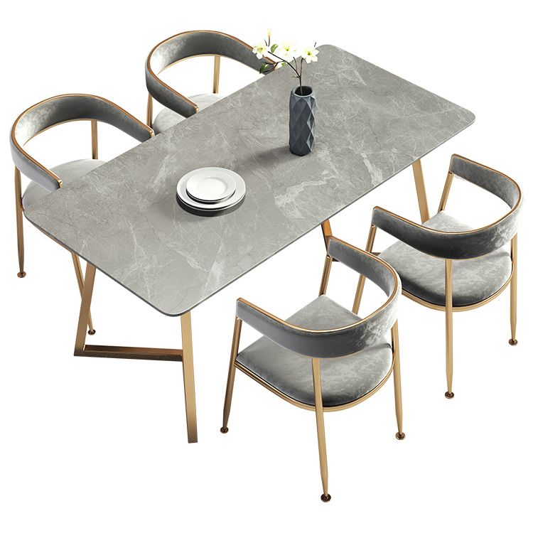 Metal Traditional Luxury Rectangle Table Sintered Stone Table with Sled Base