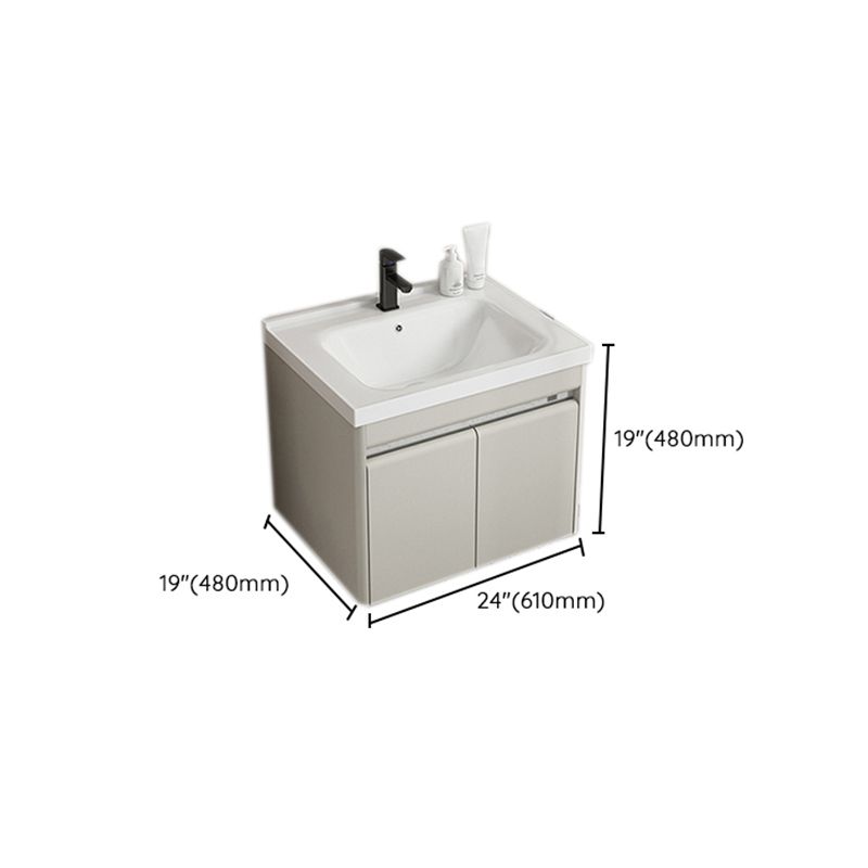 Modern Metal Sink Vanity Wall Mount Khaki Tone Bathroom Vanity with Mirror Cabinet