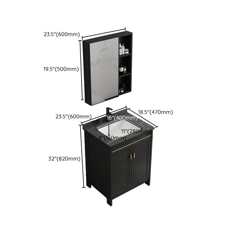 Black Bath Vanity Single Sink Metal Frame Mirror Vanity with Soft Close Door