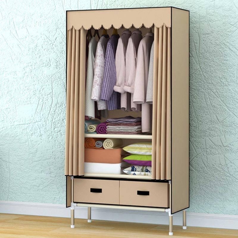 Silver Metal Frame Wardrobe Cabinet Contemporary Home Wardrobe with Drawers