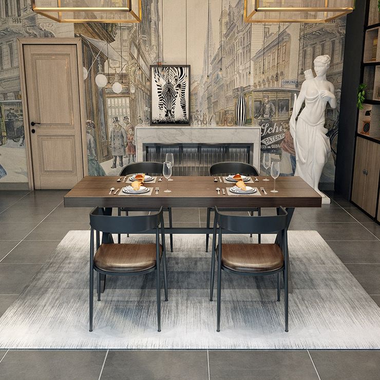 Industrial Style Solid Wood Dining Table Metallic Trestle Base Rectangle Table for Home