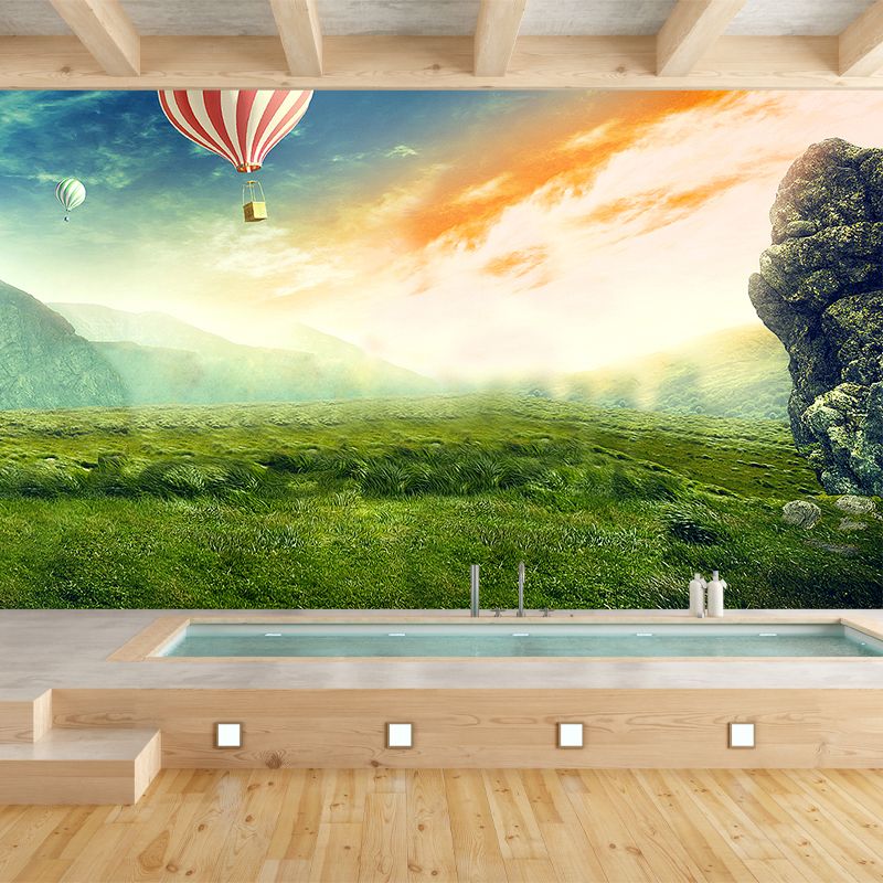 Magic Meadow with Balloon Mural for Kids Bedroom, Green, Customized Size Available