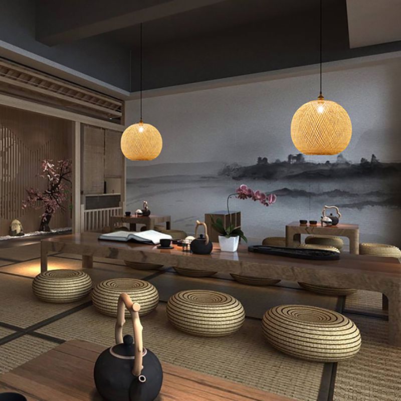 Bamboo Creative Hanging Light Modern Geométric Geometric Pendant Light for Dining Room Coffee Shop