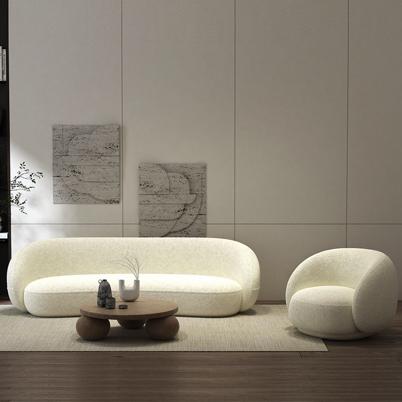 Modern Simple Curved Sofa 29.53"h Sloped Arm Wool Sofa in White