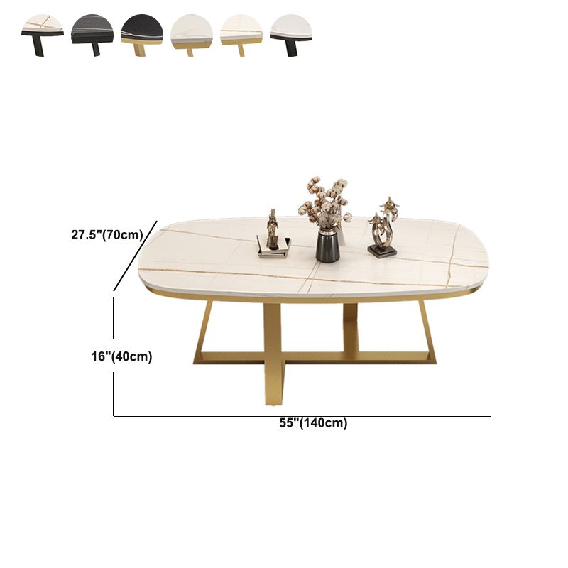 Stone Top Cross Legs Coffee Table 1 Single Oval Cocktail Table