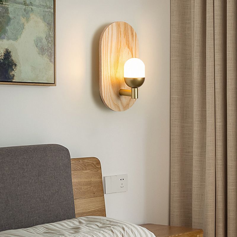 Golden Metal Wall Light Modernism Wood Lighting for Home Room