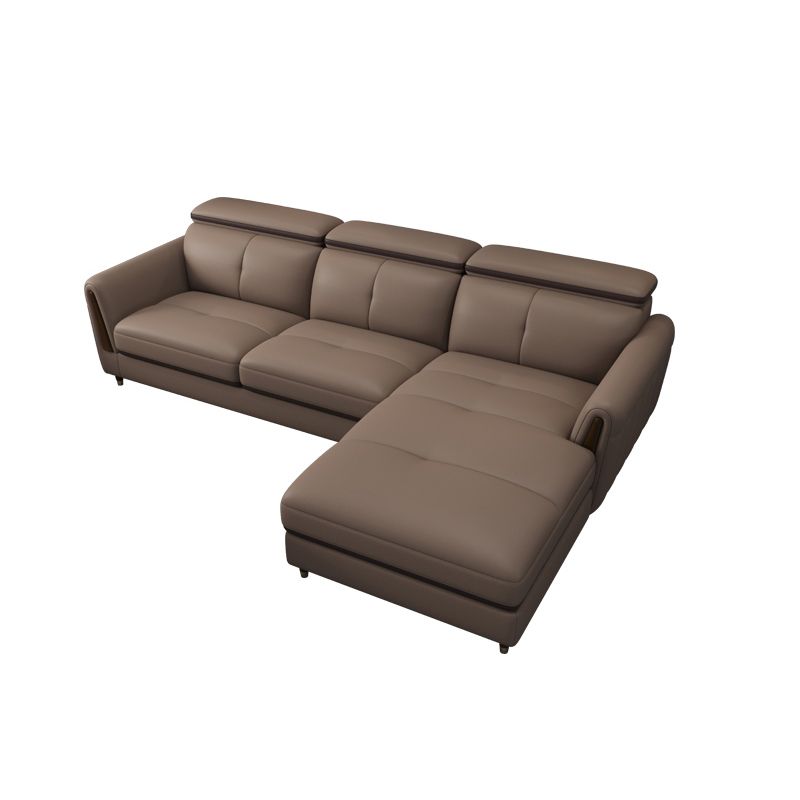 Scandinavian Stain-Resistant Genuine Leather Light-grey Sofa & Chaise