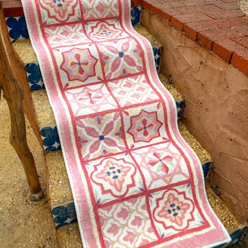 Roze bloem tapijten polyester Noordse vloerkleed niet-slip achterste tapijt voor huisdecoratie