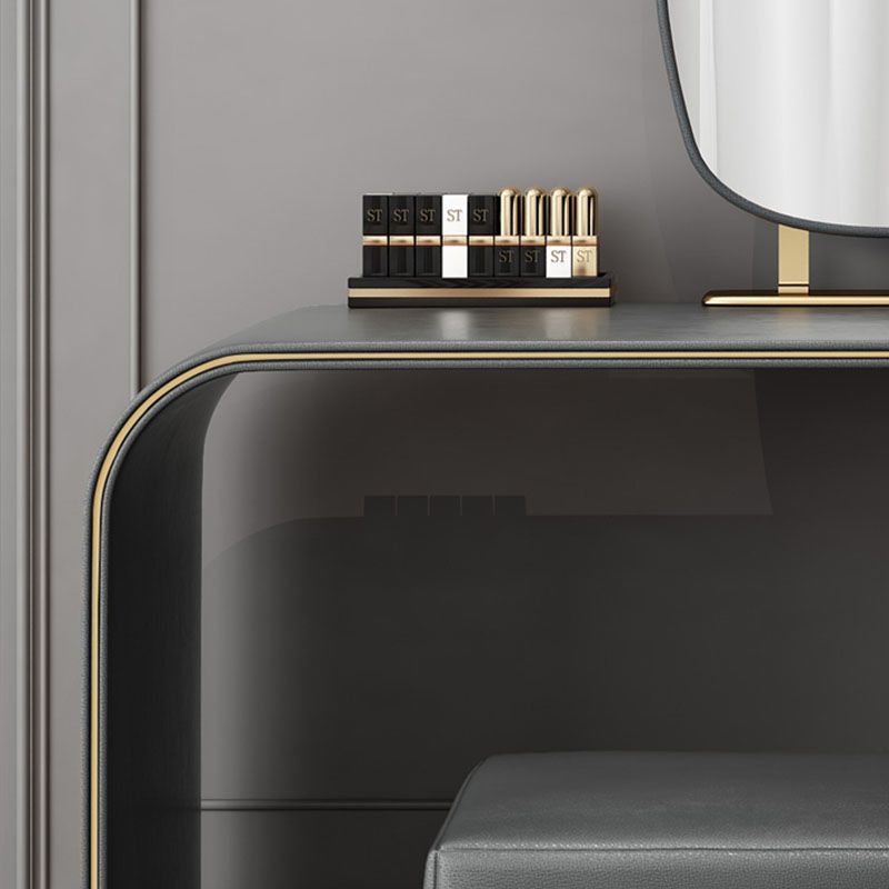 Contemporary Faux Leather and Wood 2-Drawer Makeup Vanity Desk