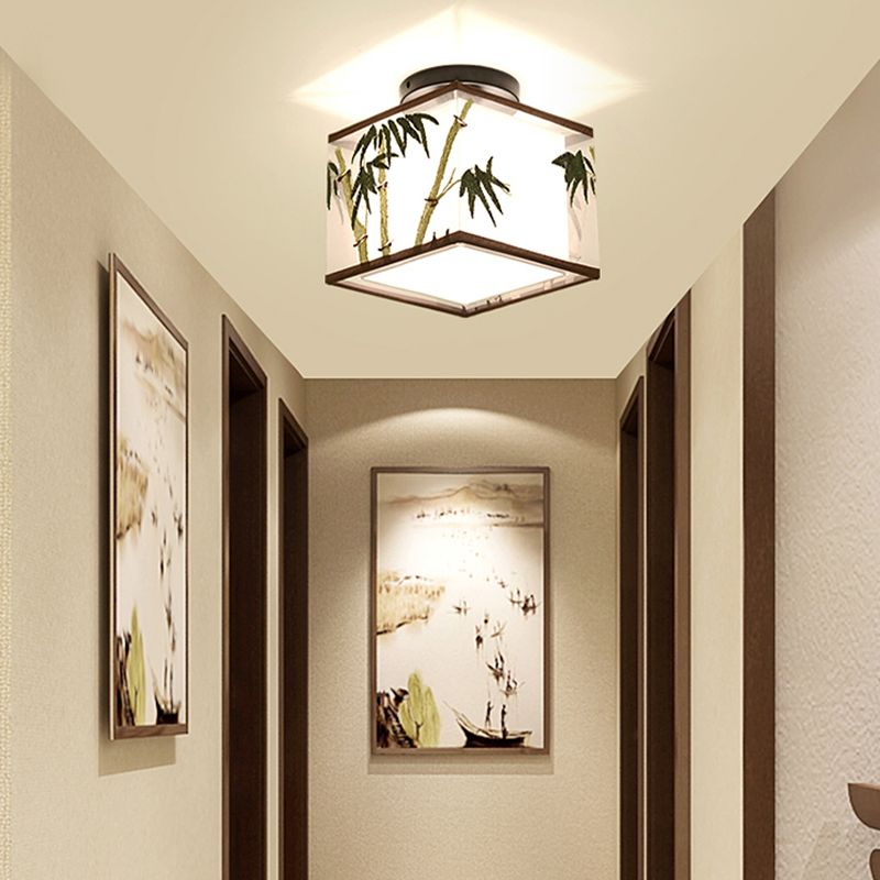 Fabric Light Fixtures Chinese Style Flush Light for Living Room Dinning Room Foyer
